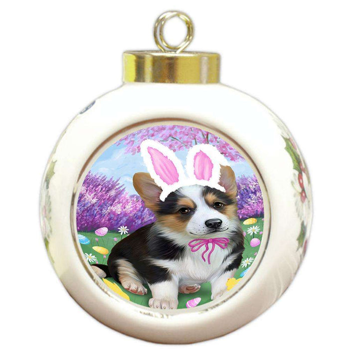 Corgi Dog Easter Holiday Round Ball Christmas Ornament RBPOR49117