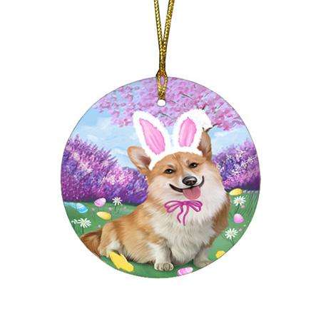 Corgi Dog Easter Holiday Round Flat Christmas Ornament RFPOR49104