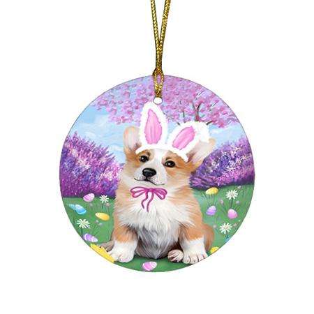 Corgi Dog Easter Holiday Round Flat Christmas Ornament RFPOR49107
