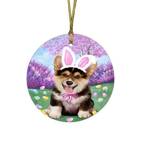 Corgi Dog Easter Holiday Round Flat Christmas Ornament RFPOR49109