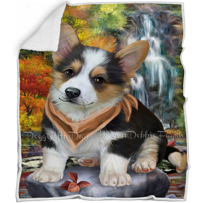 Scenic Waterfall Corgi Dog Blanket BLNKT63291