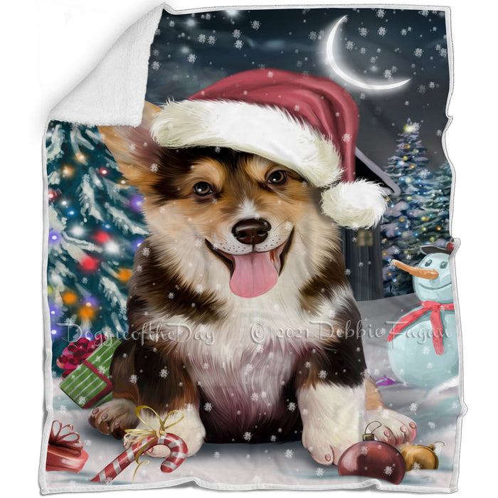 Have a Holly Jolly Christmas Corgi Dog in Holiday Background Blanket D022