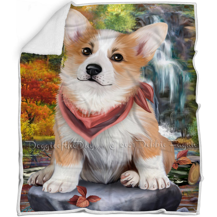 Scenic Waterfall Corgi Dog Blanket BLNKT63300