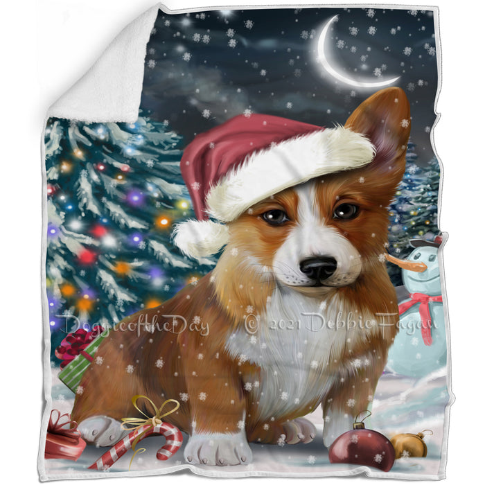 Have a Holly Jolly Christmas Corgi Dog in Holiday Background Blanket D023