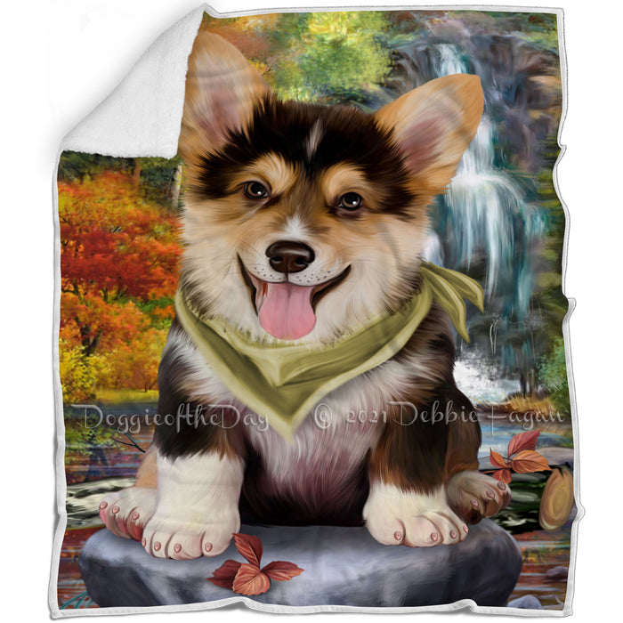 Scenic Waterfall Corgi Dog Blanket BLNKT63309