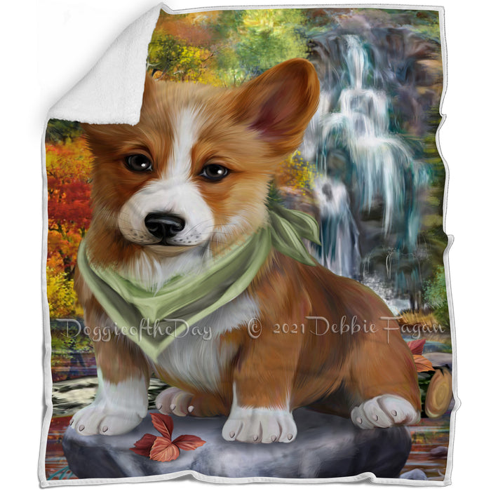 Scenic Waterfall Corgi Dog Blanket BLNKT63318