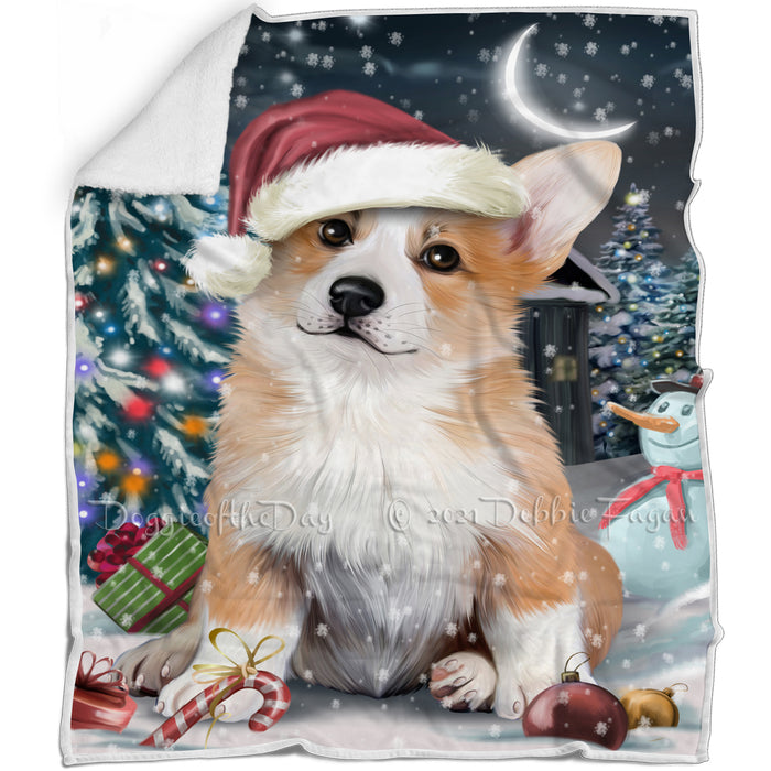 Have a Holly Jolly Christmas Corgi Dog in Holiday Background Blanket D024