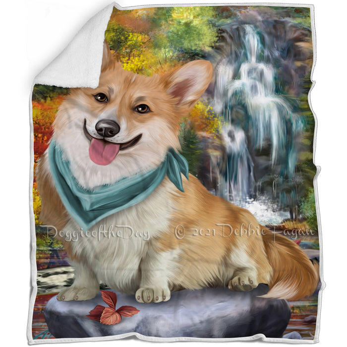 Scenic Waterfall Corgi Dog Blanket BLNKT63327