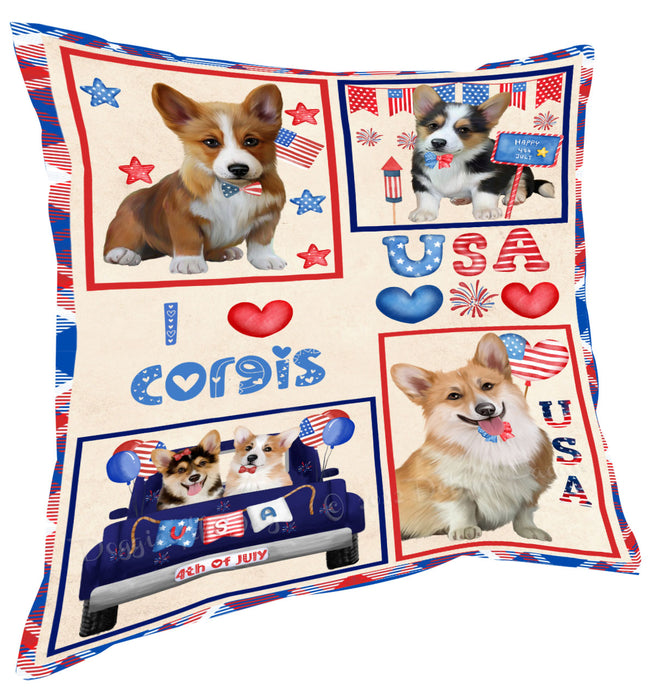 4th of July Independence Day I Love USA Corgi Dogs Pillow with Top Quality High-Resolution Images - Ultra Soft Pet Pillows for Sleeping - Reversible & Comfort - Ideal Gift for Dog Lover - Cushion for Sofa Couch Bed - 100% Polyester