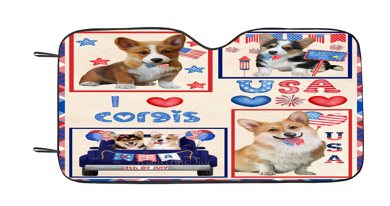 4th of July Independence Day I Love USA Corgi Dogs Car Sun Shade Cover Curtain
