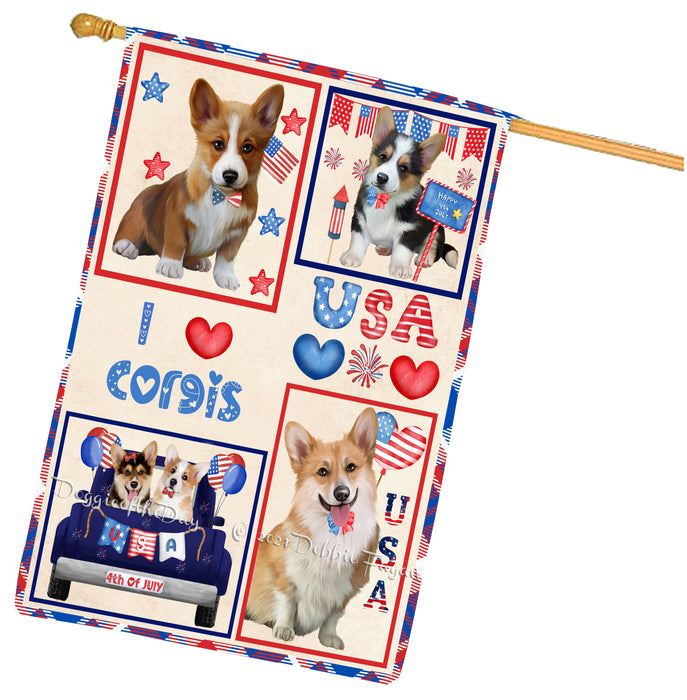 4th of July Independence Day I Love USA Corgi Dogs House flag FLG66949