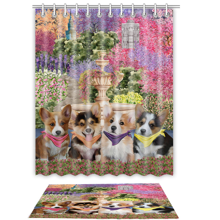 Corgi Shower Curtain & Bath Mat Set, Custom, Explore a Variety of Designs, Personalized, Curtains with hooks and Rug Bathroom Decor, Halloween Gift for Dog Lovers