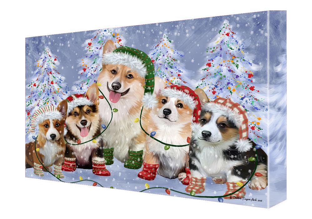 Christmas Lights and Corgi Dogs Canvas Wall Art - Premium Quality Ready to Hang Room Decor Wall Art Canvas - Unique Animal Printed Digital Painting for Decoration