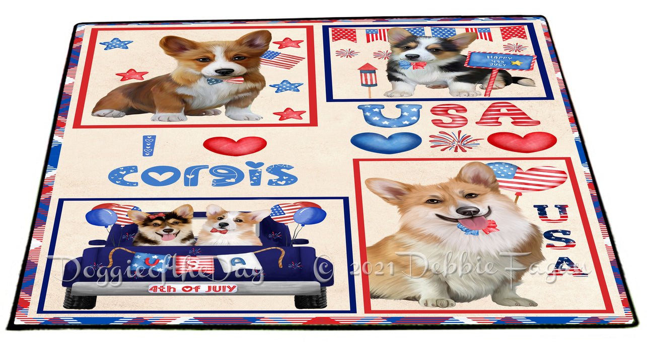 4th of July Independence Day I Love USA Corgi Dogs Floormat FLMS56185 Floormat FLMS56185