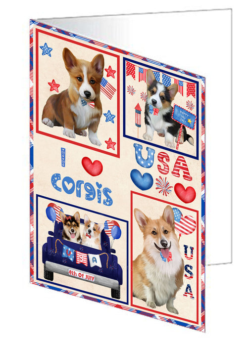 4th of July Independence Day I Love USA Corgi Dogs Handmade Artwork Assorted Pets Greeting Cards and Note Cards with Envelopes for All Occasions and Holiday Seasons
