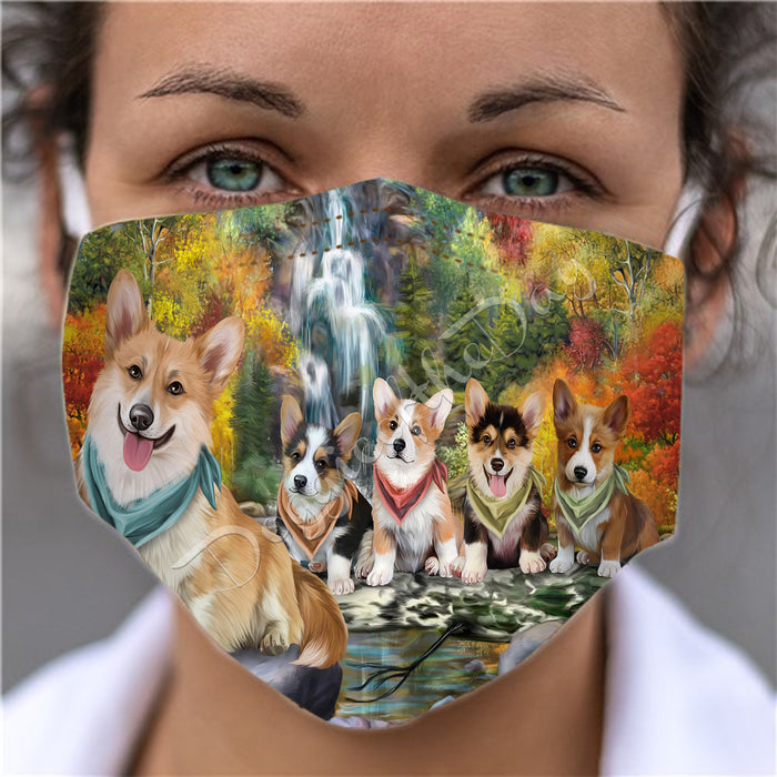 Scenic Waterfall Corgi Dogs Face Mask FM49294