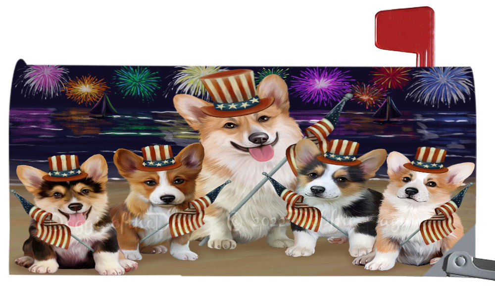 4th of July Independence Day Corgi Dogs Magnetic Mailbox Cover Both Sides Pet Theme Printed Decorative Letter Box Wrap Case Postbox Thick Magnetic Vinyl Material