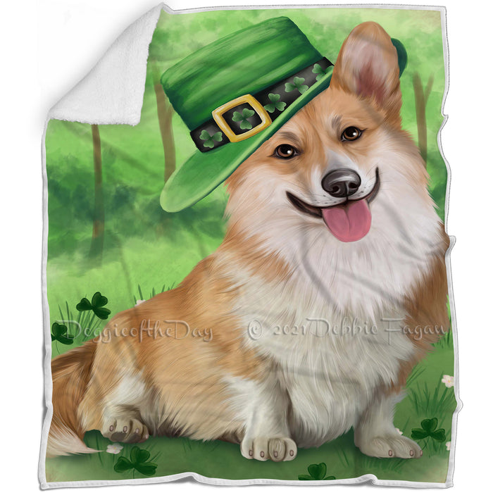 St. Patricks Day Irish Portrait Corgi Dog Blanket BLNKT54678