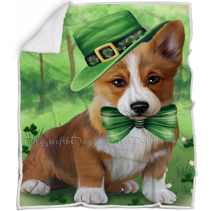 St. Patricks Day Irish Portrait Corgi Dog Blanket BLNKT54696