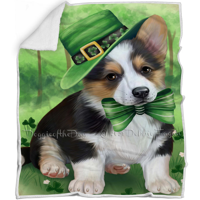 St. Patricks Day Irish Portrait Corgi Dog Blanket BLNKT54705