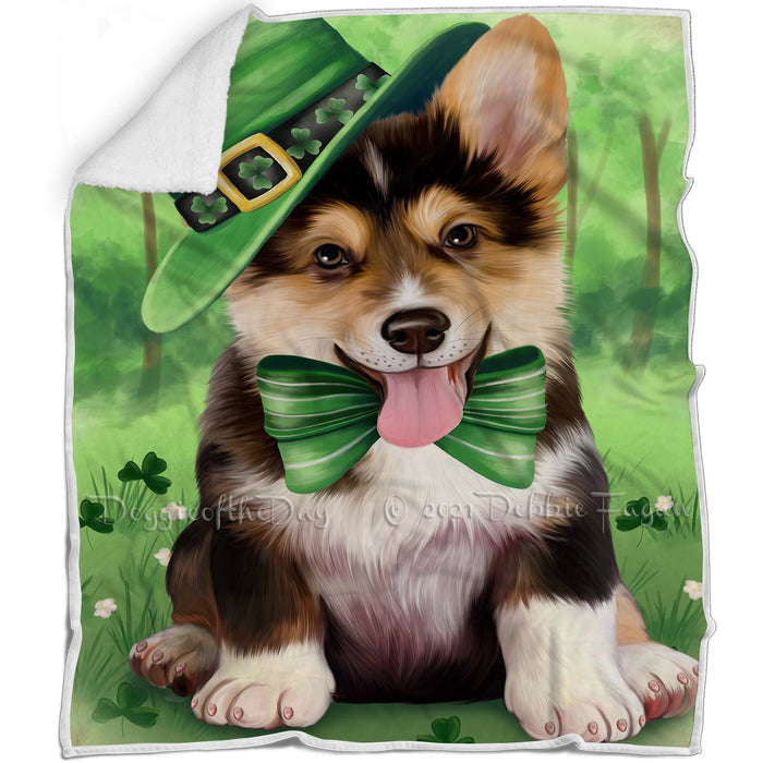 St. Patricks Day Irish Portrait Corgi Dog Blanket BLNKT54714