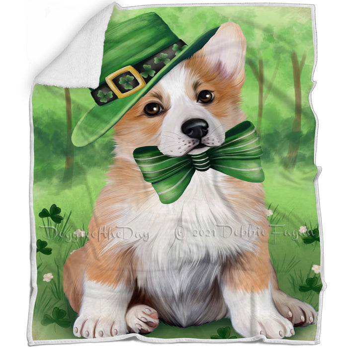 St. Patricks Day Irish Portrait Corgi Dog Blanket BLNKT54723