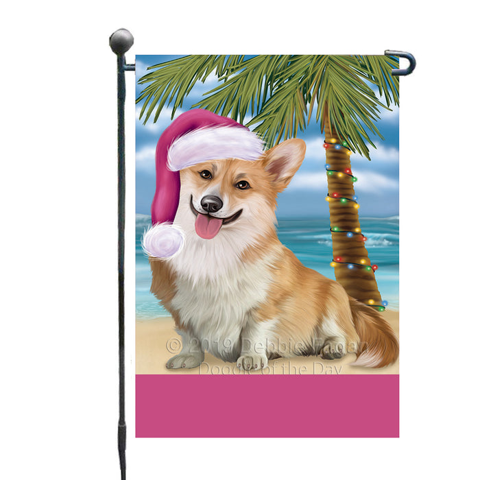 Personalized Summertime Happy Holidays Christmas Corgi Dog on Tropical Island Beach  Custom Garden Flags GFLG-DOTD-A60463