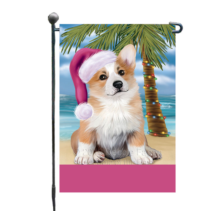 Personalized Summertime Happy Holidays Christmas Corgi Dog on Tropical Island Beach  Custom Garden Flags GFLG-DOTD-A60464