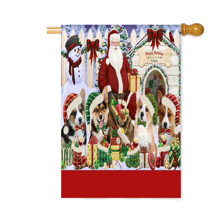 Personalized Happy Holidays Christmas Corgi Dogs House Gathering Custom House Flag FLG-DOTD-A58576