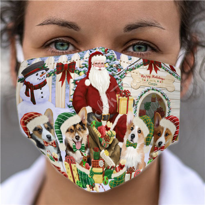 Happy Holidays Christmas Corgi Dogs House Gathering Face Mask FM48241