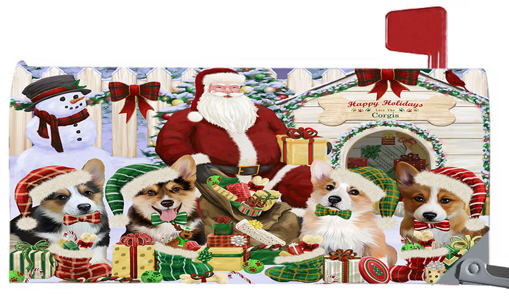 Happy Holidays Christmas Corgi Dogs House Gathering 6.5 x 19 Inches Magnetic Mailbox Cover Post Box Cover Wraps Garden Yard Décor MBC48809