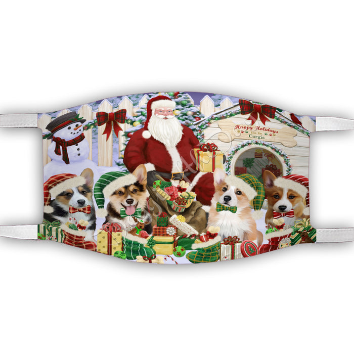 Happy Holidays Christmas Corgi Dogs House Gathering Face Mask FM48241