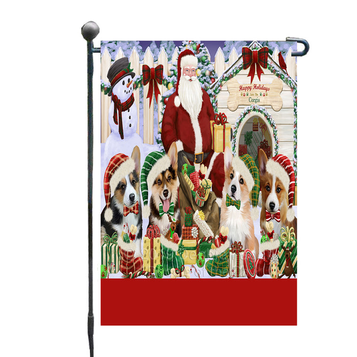 Personalized Happy Holidays Christmas Corgi Dogs House Gathering Custom Garden Flags GFLG-DOTD-A58520