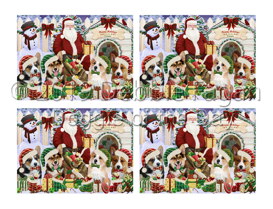 Happy Holidays Christmas Corgi Dogs House Gathering Placemat