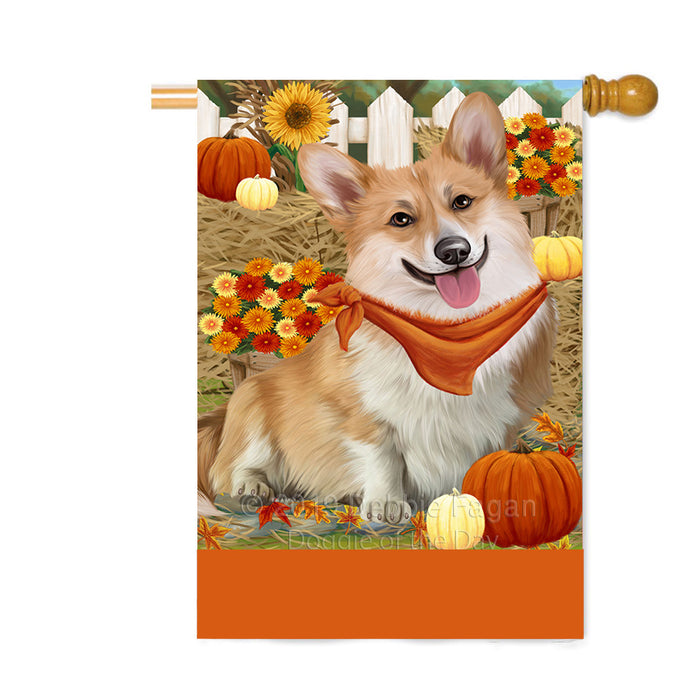 Personalized Fall Autumn Greeting Corgi Dog with Pumpkins Custom House Flag FLG-DOTD-A61953