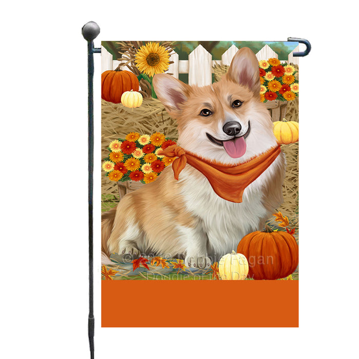 Personalized Fall Autumn Greeting Corgi Dog with Pumpkins Custom Garden Flags GFLG-DOTD-A61897
