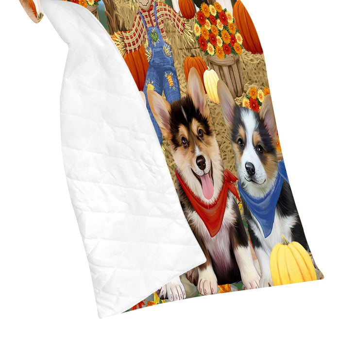 Fall Festive Harvest Time Gathering Corgi Dogs Quilt