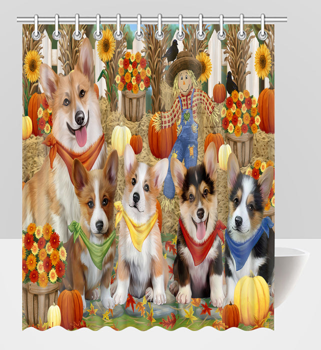 Fall Festive Harvest Time Gathering Corgi Dogs Shower Curtain