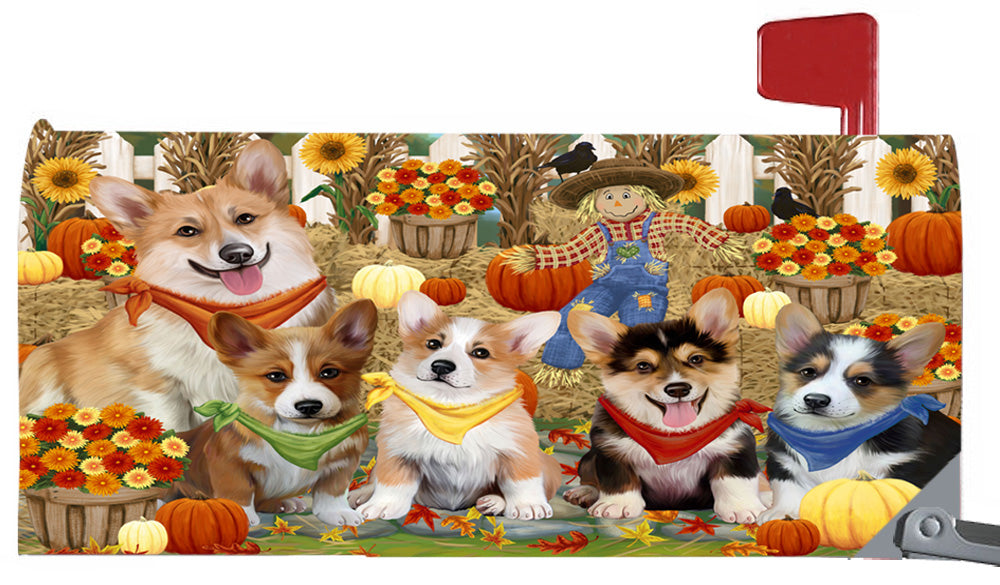 Fall Festive Harvest Time Gathering Corgi Dogs 6.5 x 19 Inches Magnetic Mailbox Cover Post Box Cover Wraps Garden Yard Décor MBC49079