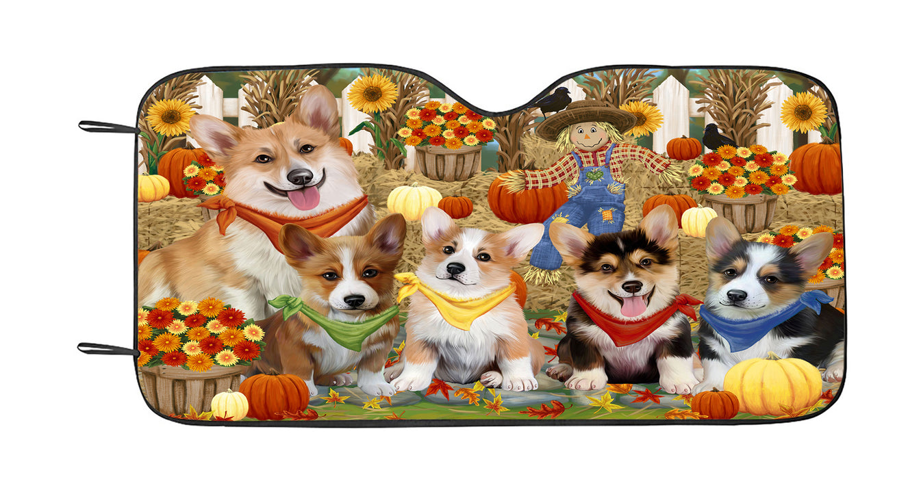 Fall Festive Harvest Time Gathering Corgi Dogs Car Sun Shade