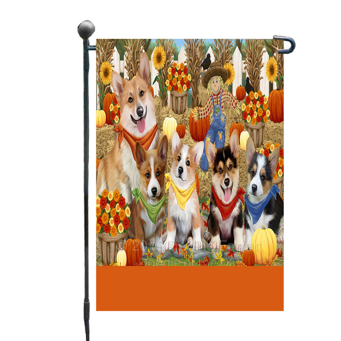 Personalized Fall Festive Gathering Corgi Dogs with Pumpkins Custom Garden Flags GFLG-DOTD-A61898
