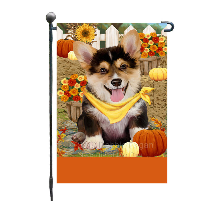 Personalized Fall Autumn Greeting Corgi Dog with Pumpkins Custom Garden Flags GFLG-DOTD-A61899