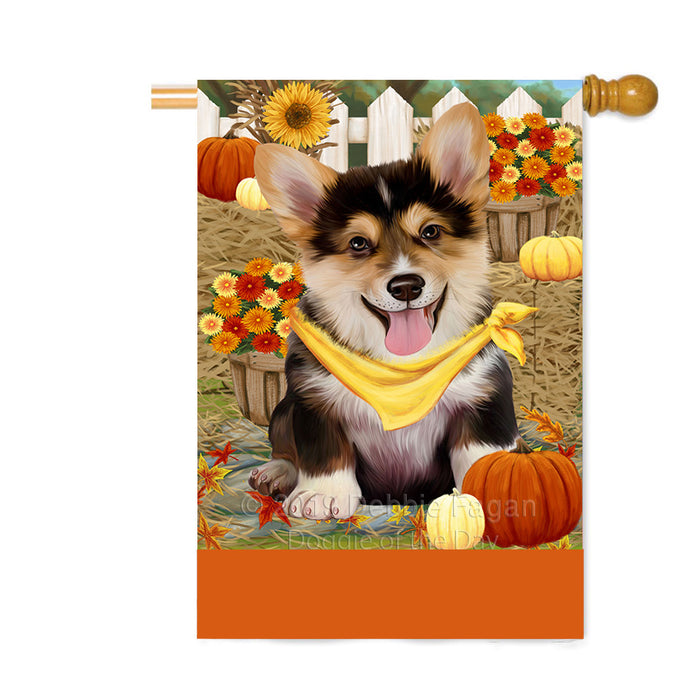 Personalized Fall Autumn Greeting Corgi Dog with Pumpkins Custom House Flag FLG-DOTD-A61955