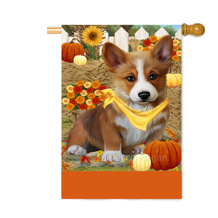 Personalized Fall Autumn Greeting Corgi Dog with Pumpkins Custom House Flag FLG-DOTD-A61956