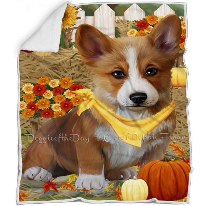 Fall Autumn Greeting Corgi Dog with Pumpkins Blanket BLNKT72732