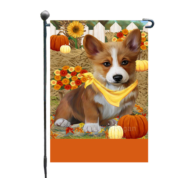 Personalized Fall Autumn Greeting Corgi Dog with Pumpkins Custom Garden Flags GFLG-DOTD-A61900