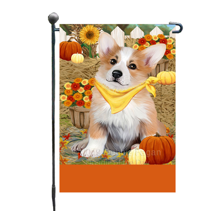 Personalized Fall Autumn Greeting Corgi Dog with Pumpkins Custom Garden Flags GFLG-DOTD-A61901
