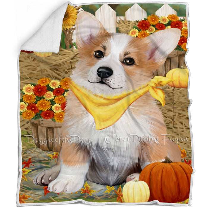 Fall Autumn Greeting Corgi Dog with Pumpkins Blanket BLNKT72741