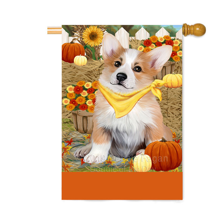Personalized Fall Autumn Greeting Corgi Dog with Pumpkins Custom House Flag FLG-DOTD-A61957