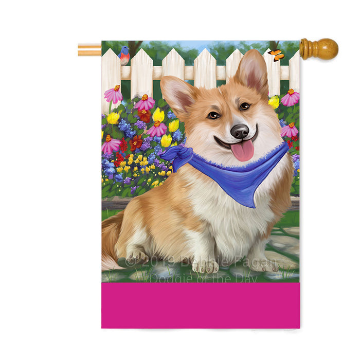 Personalized Spring Floral Corgi Dog Custom House Flag FLG-DOTD-A62895